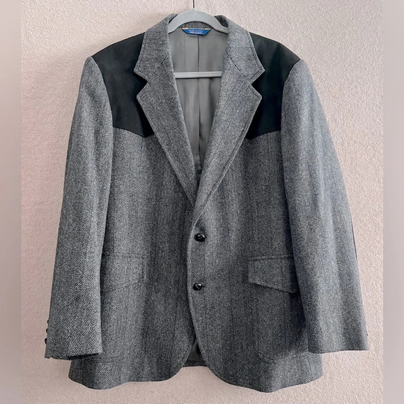 Vintage Pendleton Suede & Tweed Sport Coat/Suit Jacket/Blazer-Gray/Black-Mens 44 - Picture 1 of 12